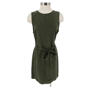 Cloth & Stone Shift Tank Dress Olive Green Sleeveless Tie Belt Zip Back Large